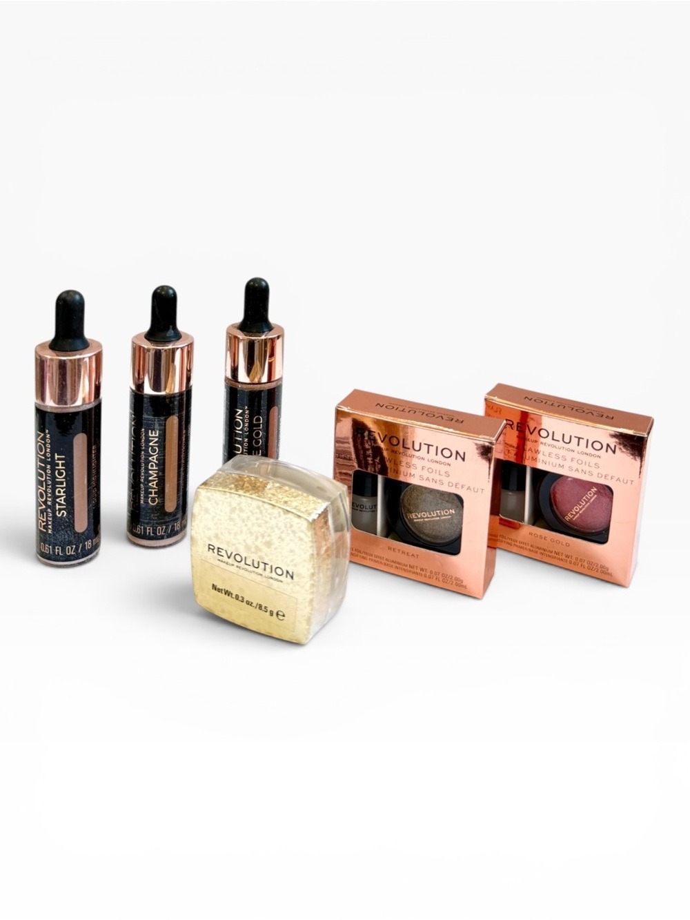 Revolution Glow Bundle 6 Piece Liquid Highlighters Flawless Foils Jelly NWT